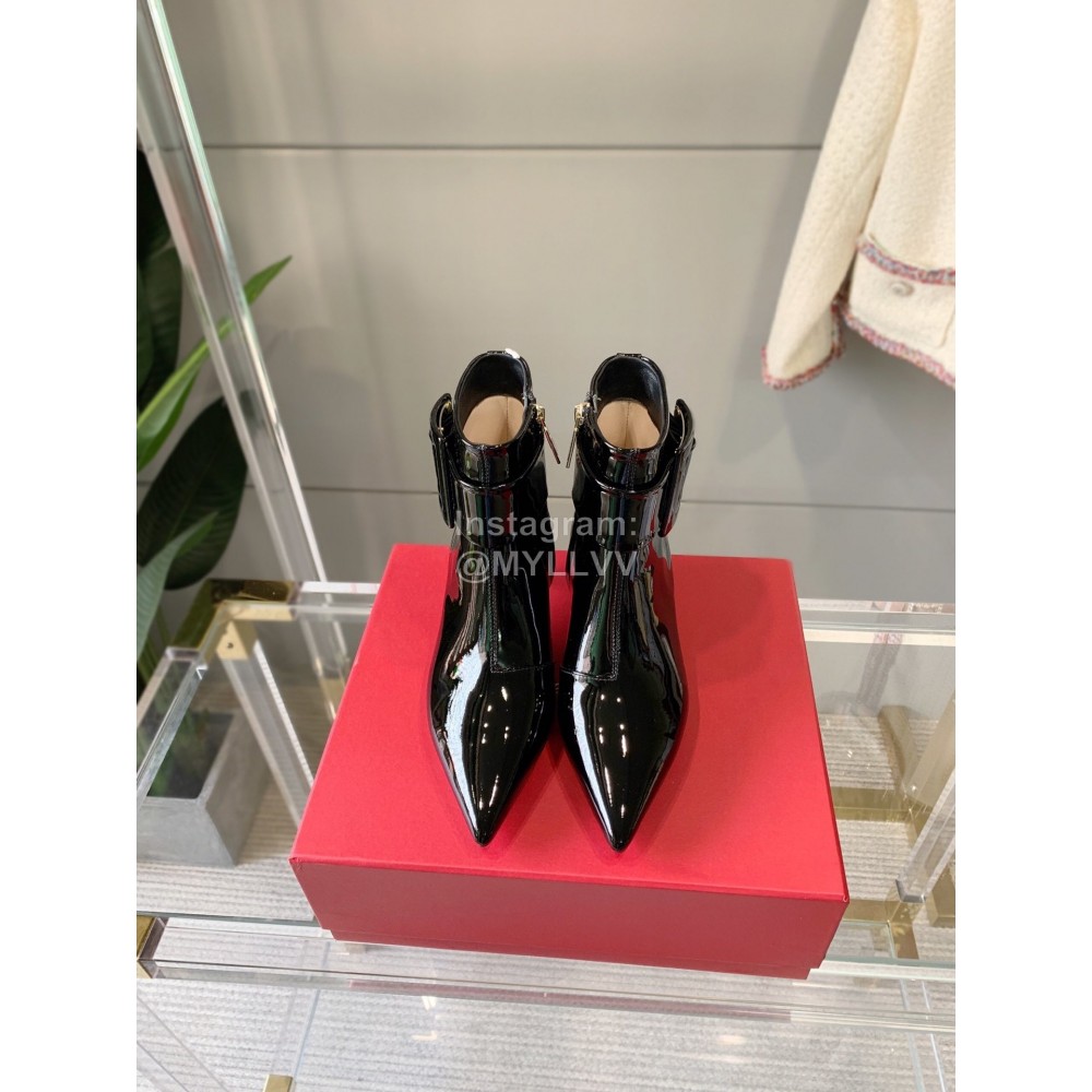 Roger Vivier Patent Leather Square Buckle Pointed High Heel Boots