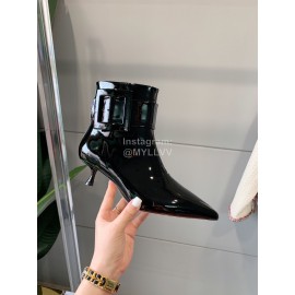 Roger Vivier Patent Leather Square Buckle Pointed High Heel Boots