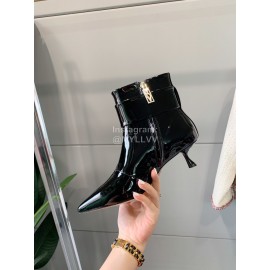 Roger Vivier Patent Leather Square Buckle Pointed High Heel Boots