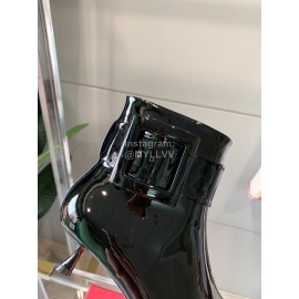 Roger Vivier Patent Leather Square Buckle Pointed High Heel Boots
