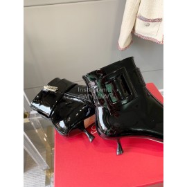 Roger Vivier Patent Leather Square Buckle Pointed High Heel Boots