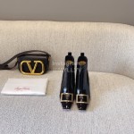 Roger Vivier New Patent Leather Square Buckle High Heel Boots Black