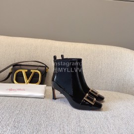 Roger Vivier New Patent Leather Square Buckle High Heel Boots Black