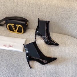 Roger Vivier New Patent Leather Square Buckle High Heel Boots Black