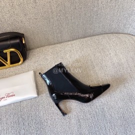 Roger Vivier New Patent Leather Square Buckle High Heel Boots Black