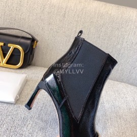 Roger Vivier New Patent Leather Square Buckle High Heel Boots Black