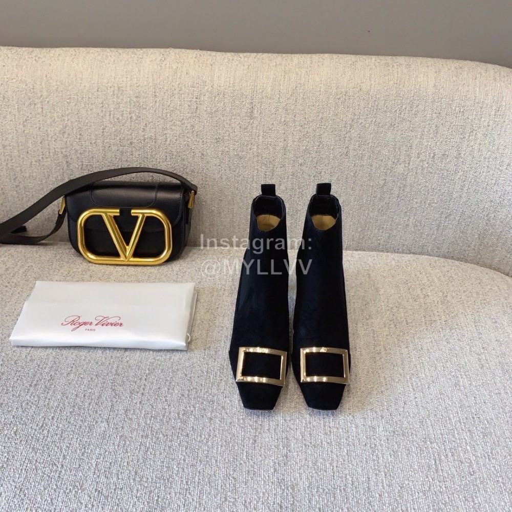 Roger Vivier New Velvet Square Buckle High Heel Boots Black