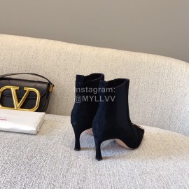 Roger Vivier New Velvet Square Buckle High Heel Boots Black