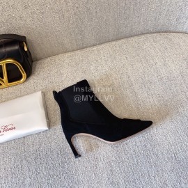 Roger Vivier New Velvet Square Buckle High Heel Boots Black