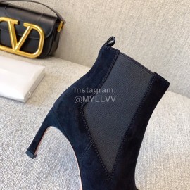 Roger Vivier New Velvet Square Buckle High Heel Boots Black