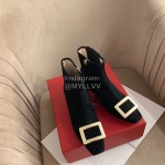 Roger Vivier New Velvet Gold Square Buckle High Heel Boots Black