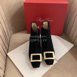 Roger Vivier New Velvet Gold Square Buckle High Heel Boots Black