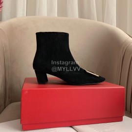 Roger Vivier New Velvet Gold Square Buckle High Heel Boots Black