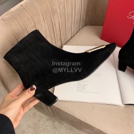 Roger Vivier New Velvet Gold Square Buckle High Heel Boots Black