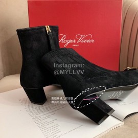 Roger Vivier New Velvet Gold Square Buckle High Heel Boots Black