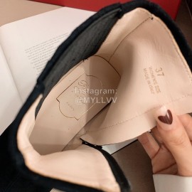 Roger Vivier New Velvet Gold Square Buckle High Heel Boots Black