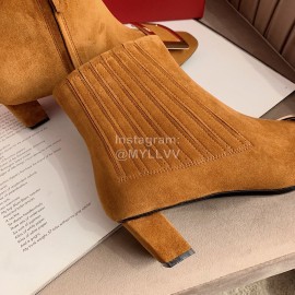 Roger Vivier New Velvet Gold Square Buckle High Heel Boots Pale Brown