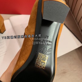 Roger Vivier New Velvet Gold Square Buckle High Heel Boots Pale Brown