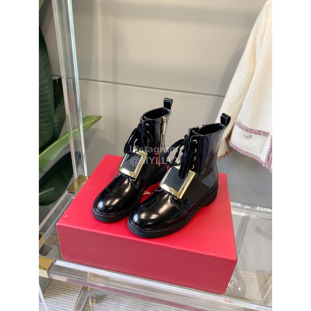 Roger Vivier Autumn Winter Fashion Black Leather Martin Boots For Women 