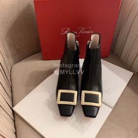 Roger Vivier Autumn Winter Fashion Black Leather Square Buckle Boots For Women 