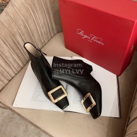 Roger Vivier Autumn Winter Fashion Black Leather Square Buckle Boots For Women 