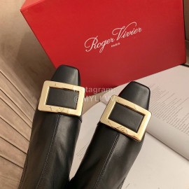 Roger Vivier Autumn Winter Fashion Black Leather Square Buckle Boots For Women 
