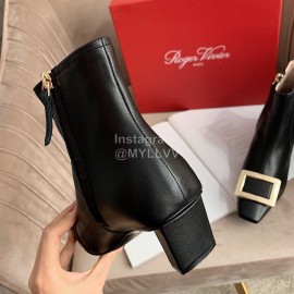 Roger Vivier Autumn Winter Fashion Black Leather Square Buckle Boots For Women 