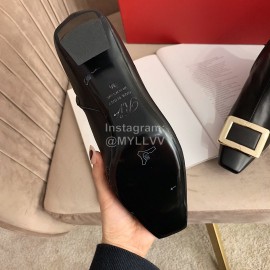 Roger Vivier Autumn Winter Fashion Black Leather Square Buckle Boots For Women 