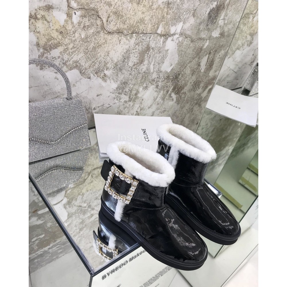 Roger Vivier Autumn Winter Lamb Wool Boots For Women Black