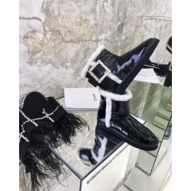 Roger Vivier Autumn Winter Lamb Wool Boots For Women Black