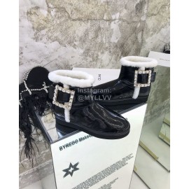 Roger Vivier Autumn Winter Lamb Wool Boots For Women Black