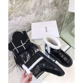 Roger Vivier Autumn Winter Lamb Wool Boots For Women Black