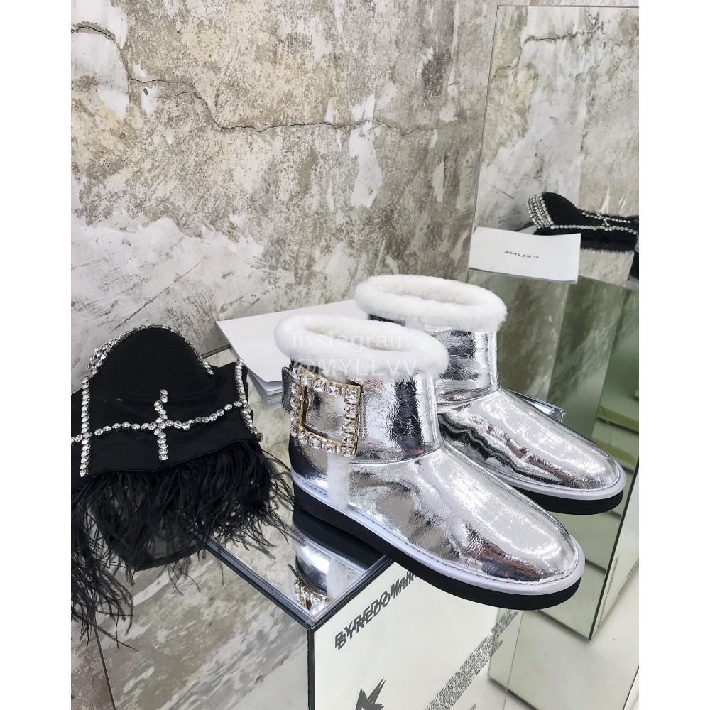 Roger Vivier Autumn Winter Lamb Wool Boots For Women Silver