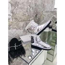 Roger Vivier Autumn Winter Lamb Wool Boots For Women Silver