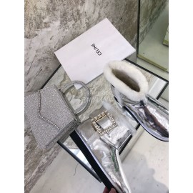 Roger Vivier Autumn Winter Lamb Wool Boots For Women Silver