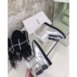 Roger Vivier Autumn Winter Lamb Wool Boots For Women Silver