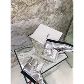 Roger Vivier Autumn Winter Lamb Wool Boots For Women Silver