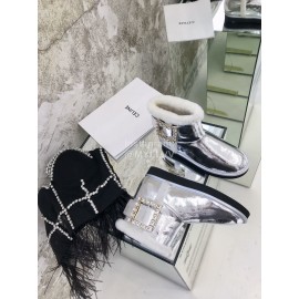 Roger Vivier Autumn Winter Lamb Wool Boots For Women Silver