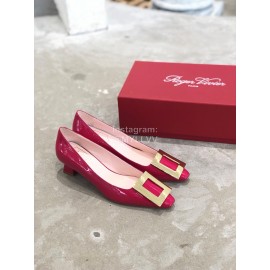 Roger Vivier Fashion Patent Leather Gold Square Buckle High Heels Red