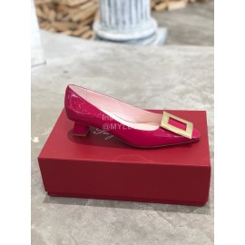 Roger Vivier Fashion Patent Leather Gold Square Buckle High Heels Red