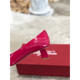 Roger Vivier Fashion Patent Leather Gold Square Buckle High Heels Red