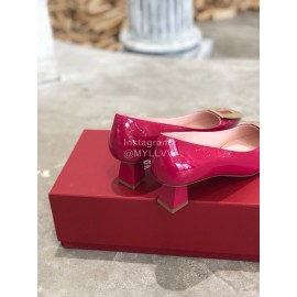 Roger Vivier Fashion Patent Leather Gold Square Buckle High Heels Red