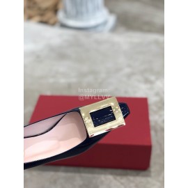 Roger Vivier Fashion Patent Leather Gold Square Buckle High Heels Blue