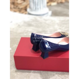 Roger Vivier Fashion Patent Leather Gold Square Buckle High Heels Blue