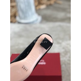 Roger Vivier Fashion Patent Leather Gold Square Buckle High Heels Black