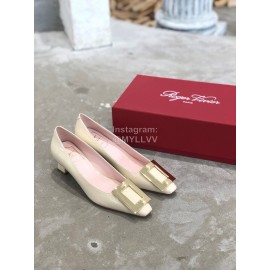 Roger Vivier Fashion Patent Leather Gold Square Buckle High Heels White