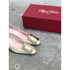 Roger Vivier Fashion Patent Leather Gold Square Buckle High Heels White