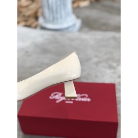 Roger Vivier Fashion Patent Leather Gold Square Buckle High Heels White