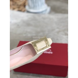 Roger Vivier Fashion Patent Leather Gold Square Buckle High Heels White