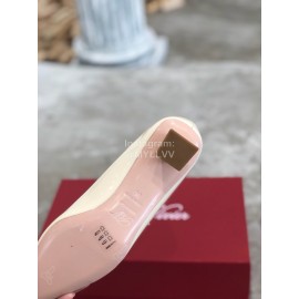 Roger Vivier Fashion Patent Leather Gold Square Buckle High Heels White